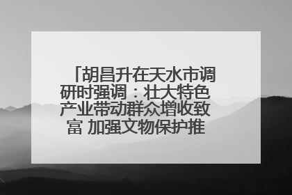 胡昌升在天水市调研时强调：壮大特色产业带动群众增收致富 加强文物保护推动文化创新发展